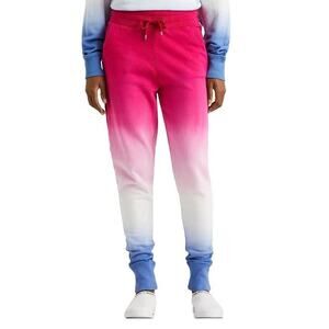 Lauren Ralph Lauren Pink Blue Ombre Dip Dye Drawstring Logo Track Pants Size M